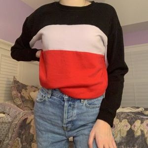 black, white and red crew neck